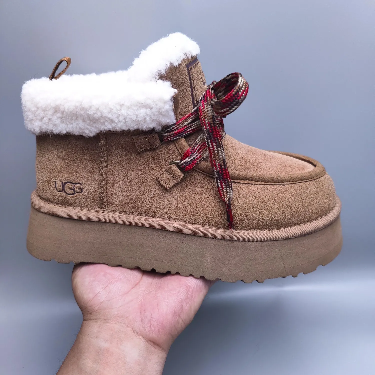 💰560 UGG sheepskin all-in-one snow boots 3954 thick-soled lace-up women's boots Color: Maroon Black Chocolate Brown Gray Size: 35-41